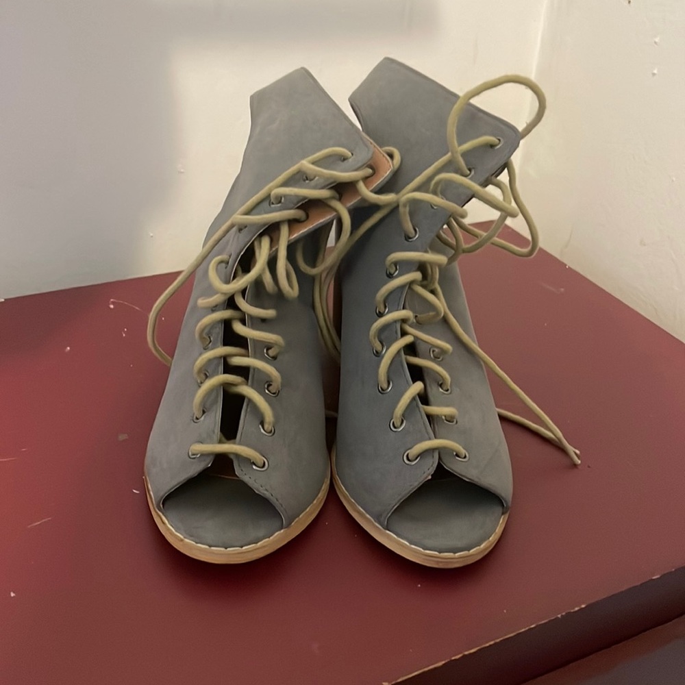 Grey lace up heels